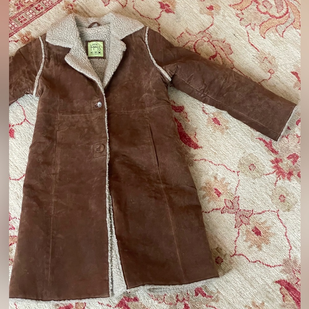 Vintage Little Mass Girls Suende Shearling Trench Coat